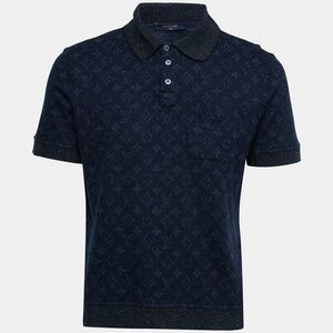 Louis Vuitton Navy Blue Monogram Printed Knit Polo T-Shirt  M